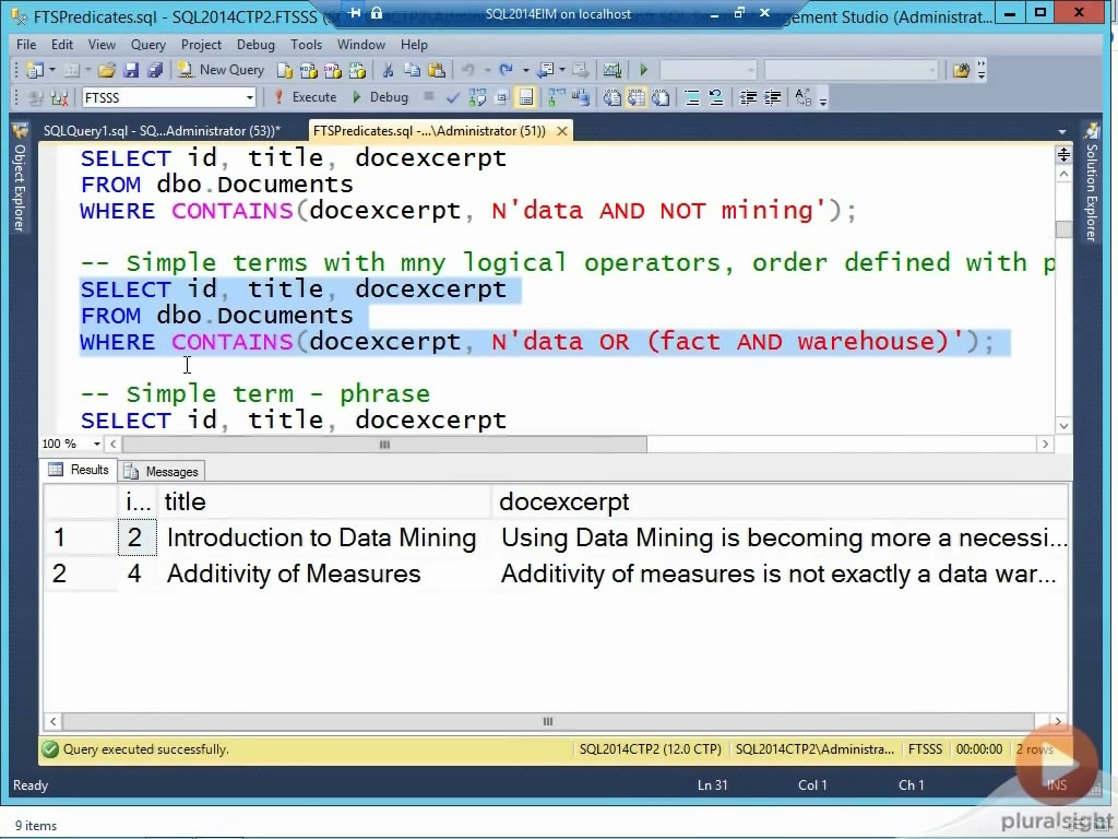 Indexing, Querying and Analyzing Text with SQL Server 2012-2014