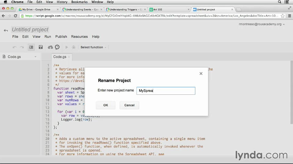 Lynda - Up and Running with Google Apps Script