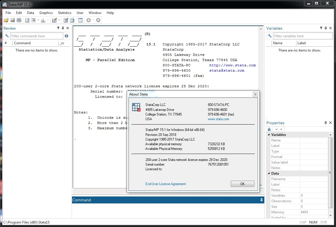 StataCorp Stata/MP 15.1 (Revision 20 Sep 2018)