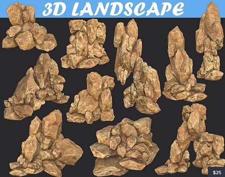 Cubebrush – Low poly Realistic Yellow Rock Canyon Modular Pack