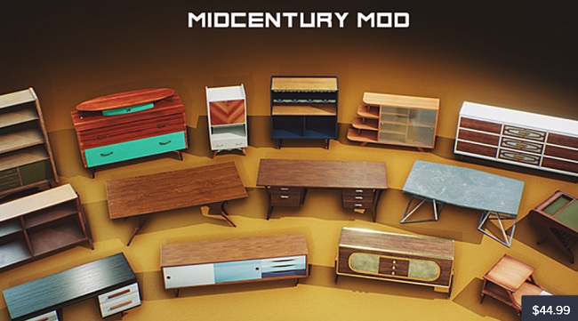 Cubebrush – Retro Mid Century Mod Props VOL.1 [UE4+Raw]