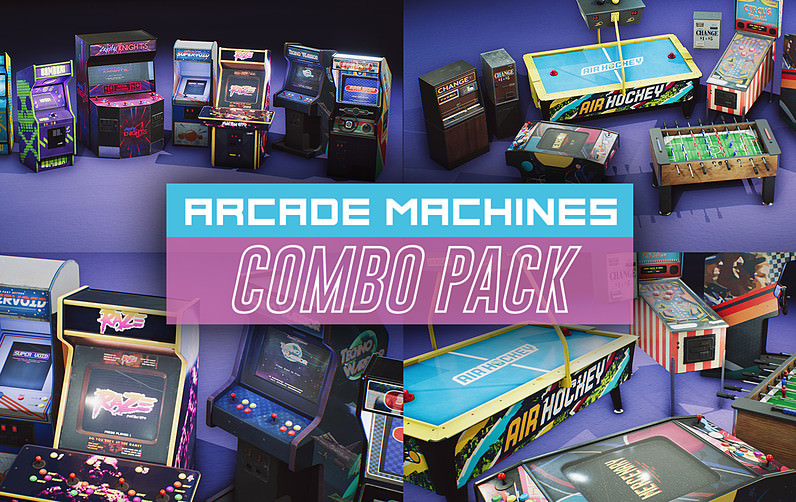 Cubebrush – Arcade Machines Props COMBO PACK [UE4+Raw]