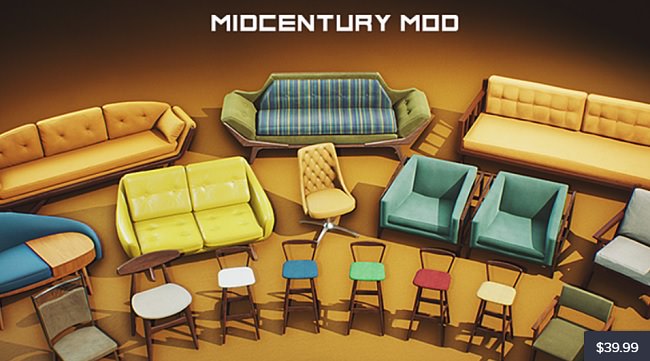 Cubebrush – Retro Mid Century Mod Props VOL.2 [UE4+Raw files]