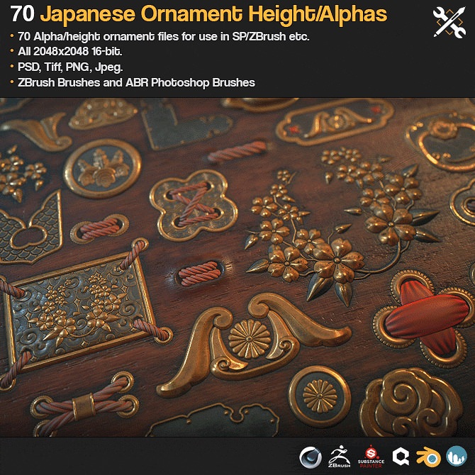 Gumroad – ZBrush/SP – 70 Japanese Ornament Alphas