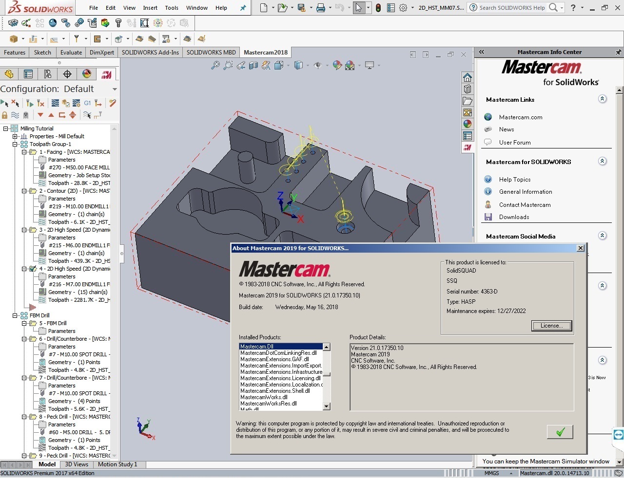 Mastercam 2019 version 21.0.17350.10 for SolidWorks 2010-2018