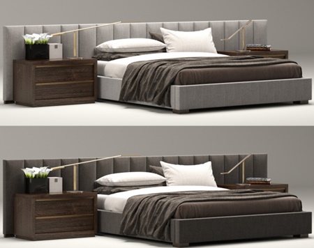 RH Modern custom vertical channel extended headboard bed