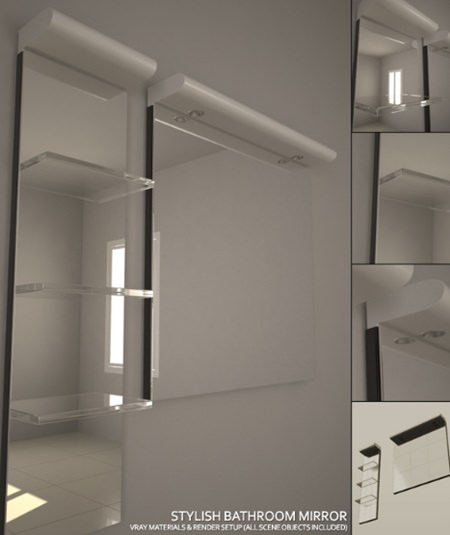 Stylish Bathroom Mirror Set + Complete Vray Setup