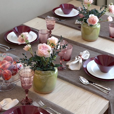 Serving table with tea roses 