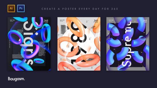 Baugasm Series #5 - Design a Poster with 3D shapes in Adobe Illustrator and Photoshop