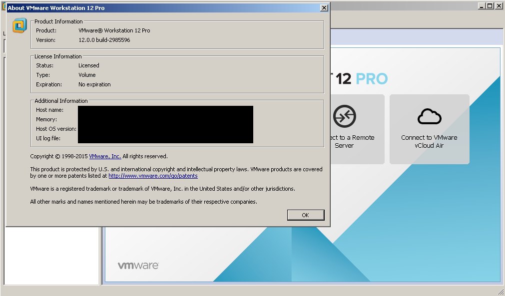 VMware Workstation Pro 12.0.0 build 2985596