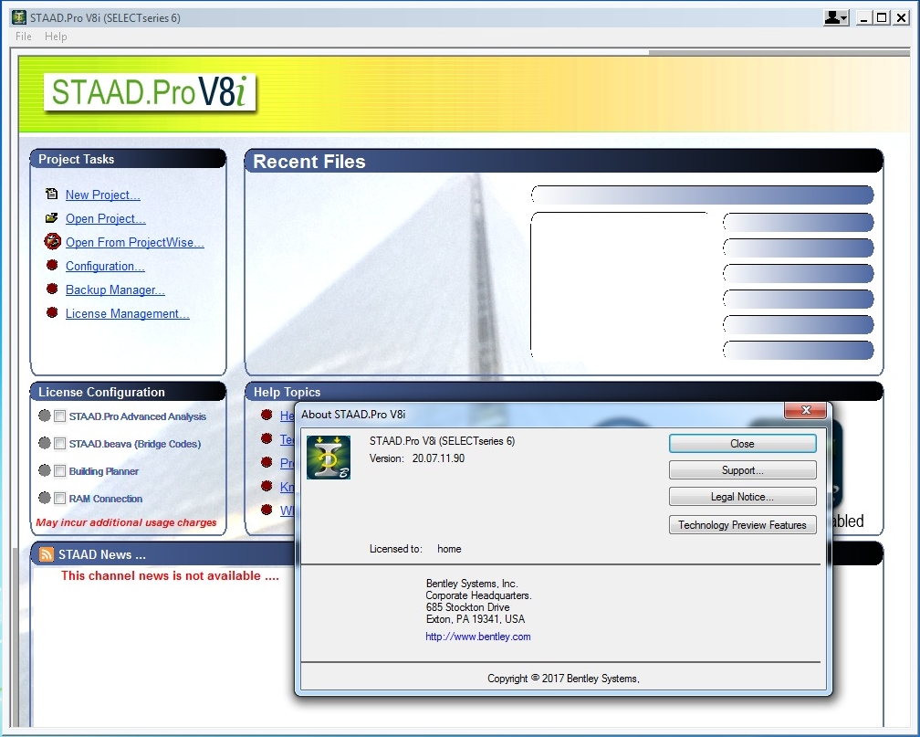 STAAD.Pro V8i SS6 version 20.07.11.90