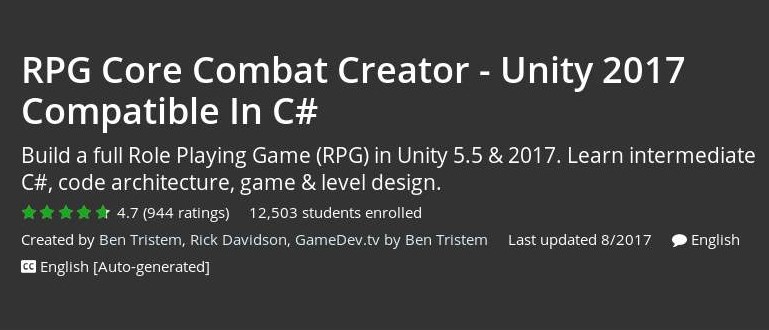 Udemy - RPG Core Combat Creator - Unity 2017 Compatible In C#