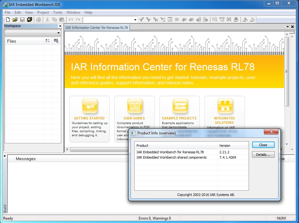 IAR Embedded Workbench for RL78 version 2.21.2