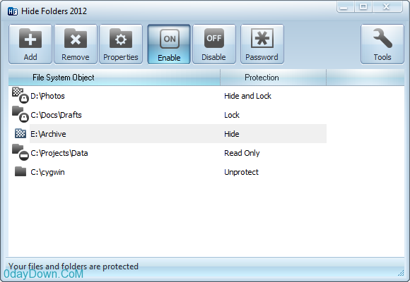 Hide Folder main window