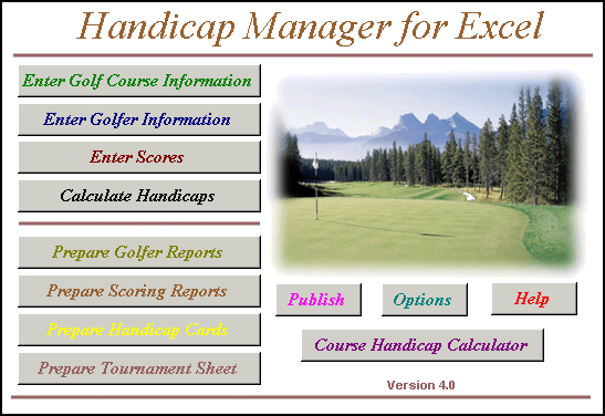 Handicap Manager For Excel 2007 / 2010 / 2013 / 2016 v6.01