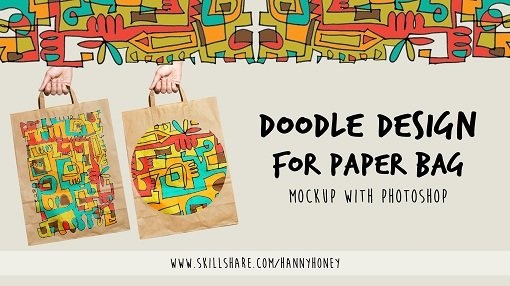 Doodle Design for Paper Bag Mockup with Photoshop