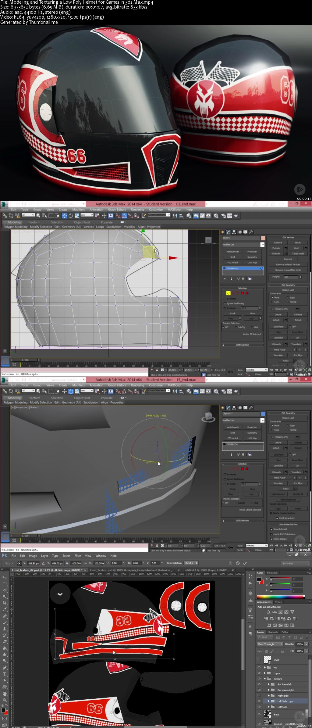 Pxxx - Modeling and Texturing a Low Poly Helmet for Games in 3ds Max