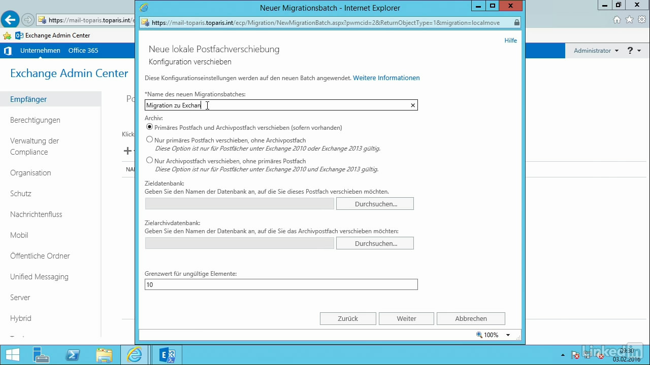 Migration auf Microsoft Exchange Server 2016