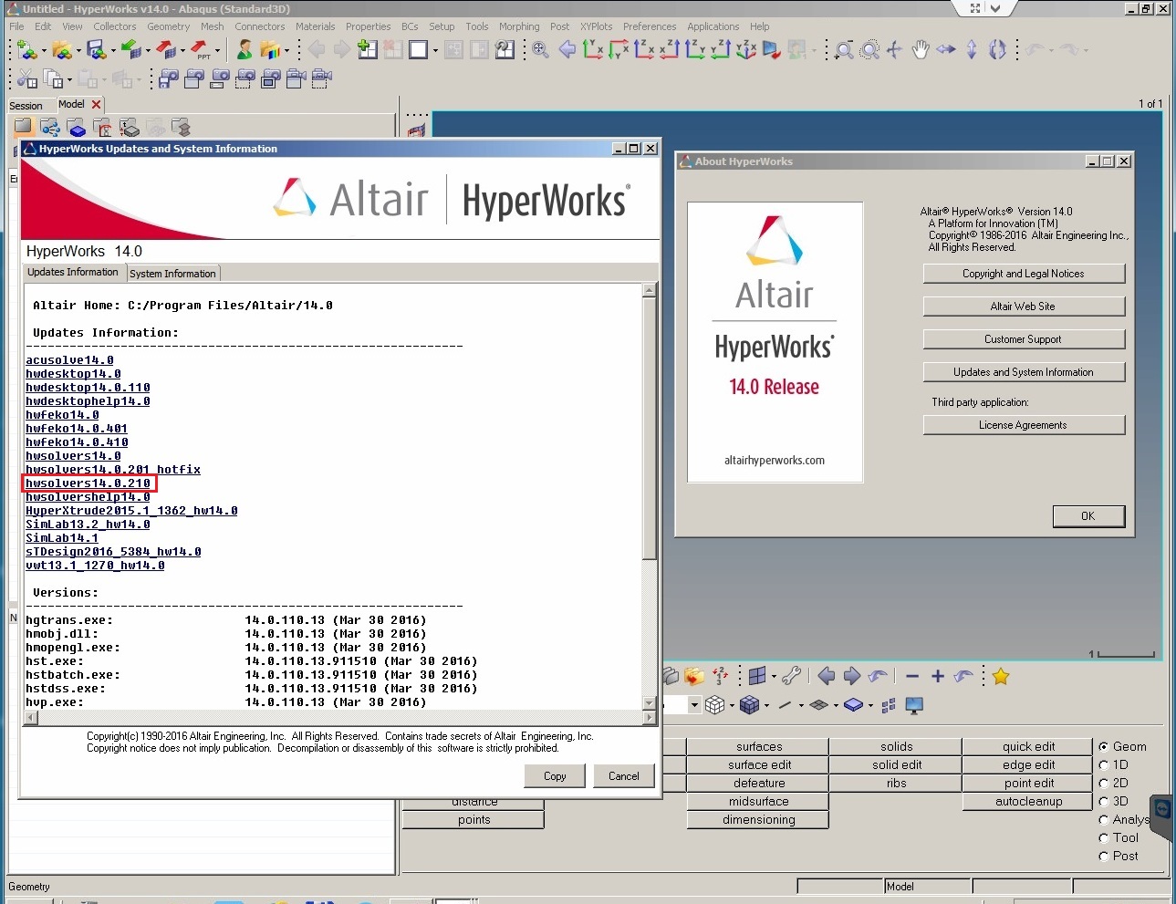 Updates (04.2016) for Altair HyperWorks 14.0