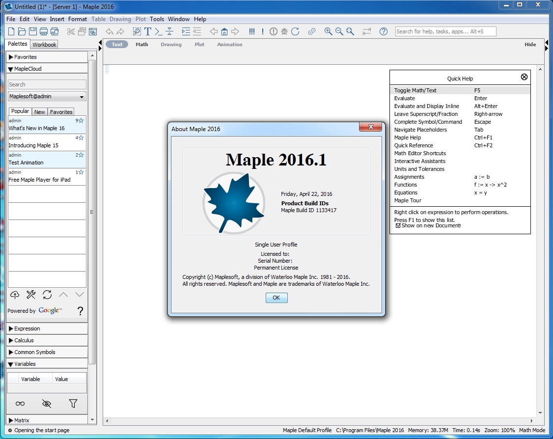 Maplesoft Maple 2016.1a (32bit)