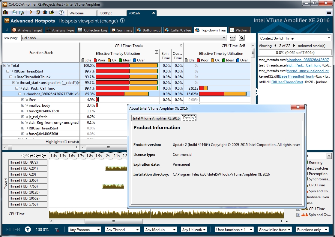 Intel VTune Amplifier XE 2016 update 2