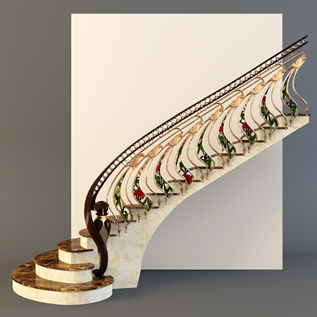 Stairs with golden handrail 