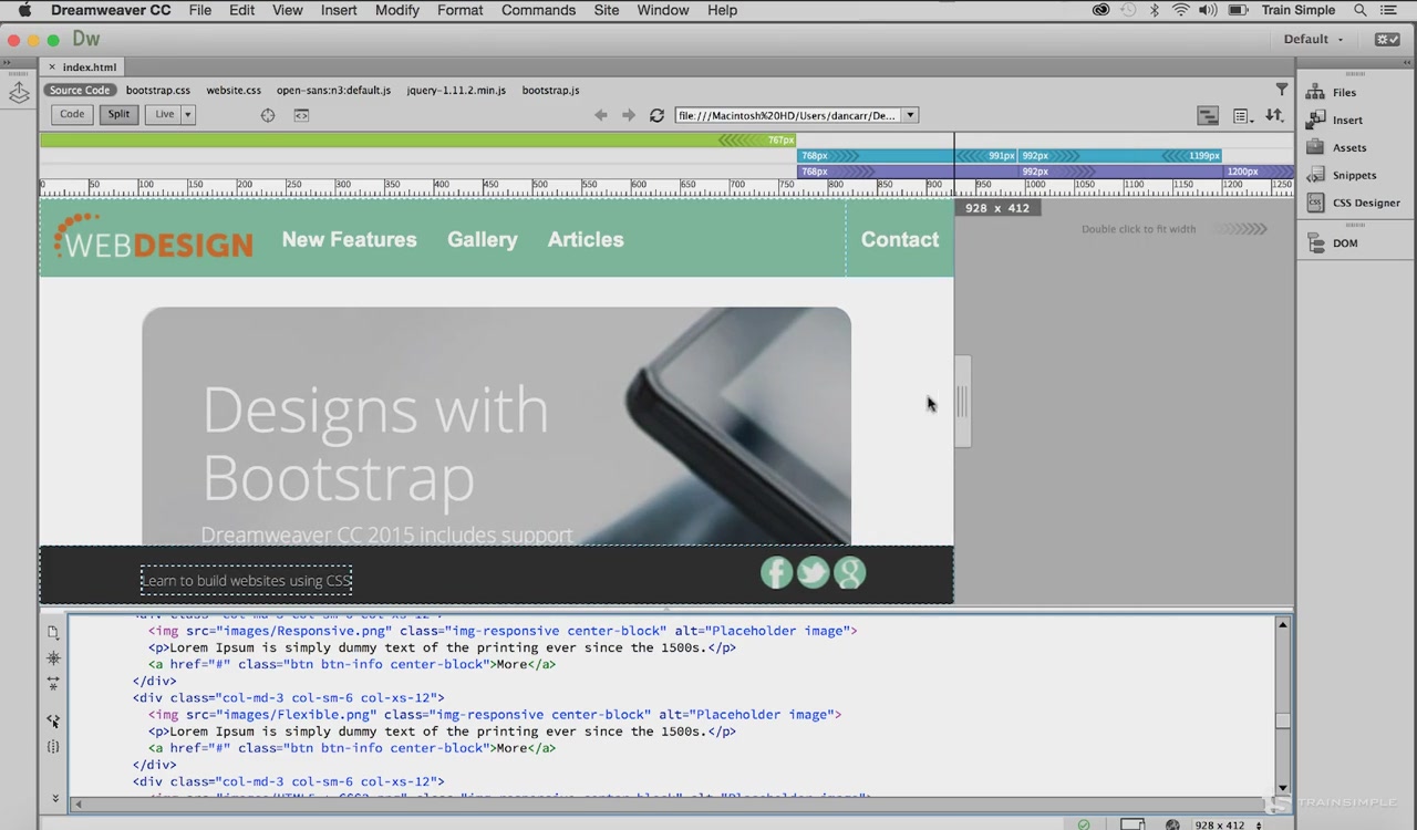 Trainsimple - Dreamweaver CC Responsive Design with Bootstrap