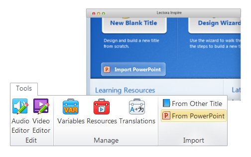 Import PowerPoint files to your e-Learning course.